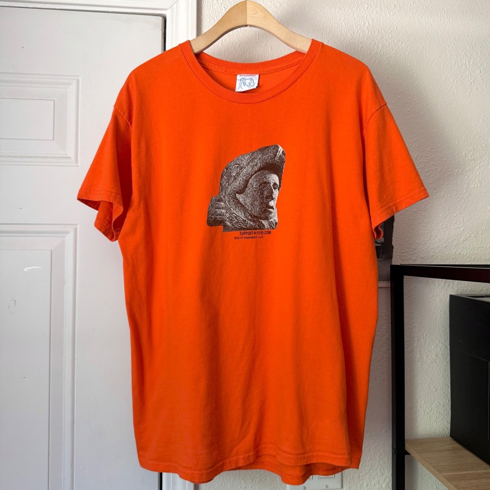 SCI-FI FANTASY orange graphic crew neck knit short sleeve tee t-shirt